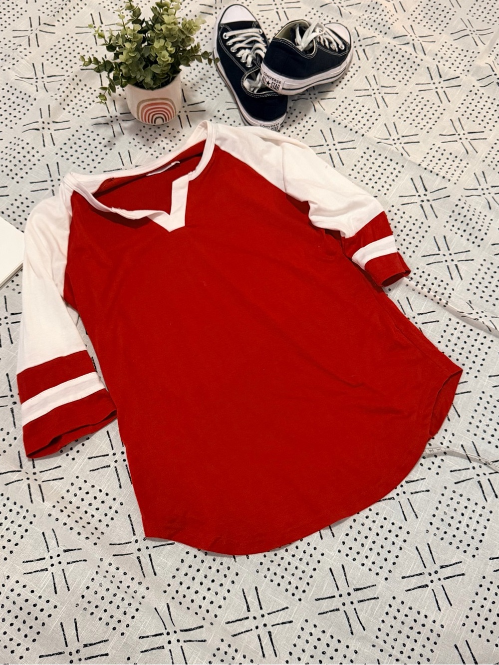 Amazon Women’s Red and White Raglan Baseball Tee